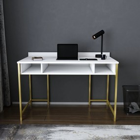 Secretária de Estudo Alma - Dourado e Branco - 120x60x74,8 cm
