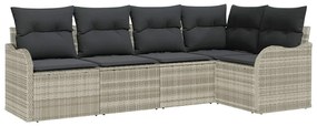 Conjunto de Sofá de Jardim vidaXL de 5 Peças com Almofadas Cinza Claro