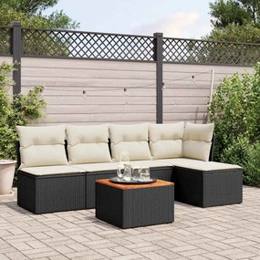6 pcs conjunto sofás de jardim c/ almofadões vime PE preto