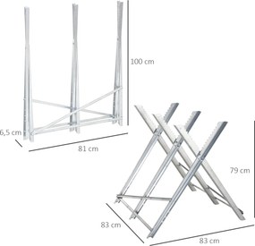 Cavalete para Serrar Dobrável com Altura Ajustável Estrutura Triangular de Metal Suporte para Lenha 83x83x79 cm Prata
