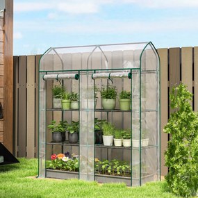 Estufa Pequena de 3 Níveis 2 Portas Enroláveis Estrutura de Aço Cobertura de Plástico 143x46x165 cm Transparente