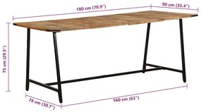Mesa de jantar 180x90x75 cm madeira de mangueira maciça
