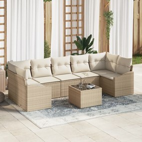 Conjunto de Sofá de Jardim de 8 Peças com Almofadas Bege Polirattan
