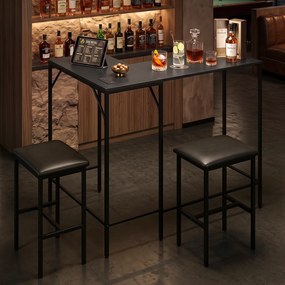 Conjunto de Mesa de Bar e 2 Cadeiras, 120 x 80 x 98 cm, Estação de Carregamento Integrada, Preto