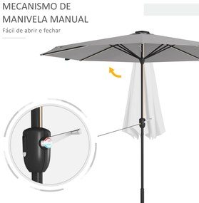 Chapéu de Sol de Jardim Ø265x240 cm Chapéu de Sol de Terraço com Luzes