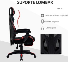 Cadeira de Gaming com Apoio para os Pés Retrátil Cadeira de Escritório Reclinável com Apoio para a Cabeça e Altura Ajustável 65x65x119-129cm Preto e V