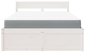 Cama com gavetas e colchão 140x190 cm pinho maciço branco