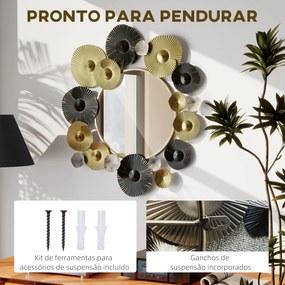 Espelho Decorativo de Parede Metálico para Sala Quarto Corredor 84x84 cm Dourado e Preto