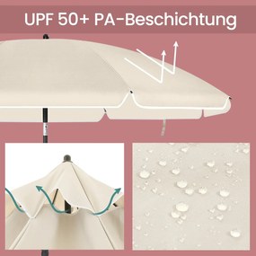 Guarda-sol 160 cm, proteção solar, UPF 50+ com bolsa de transporte bege