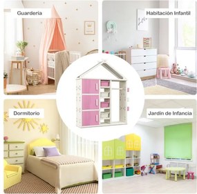 Guarda roupa para crianças, infantil 130 x 34 x 156 cm com caixa, prateleiras e cesto lateral Rosa