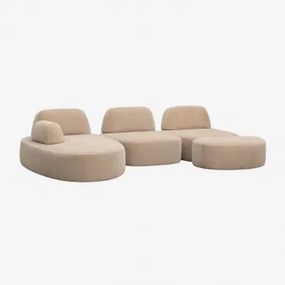 Sofá Modular Chaise Longue Esquerdo De 3 Peças E Puff Estofado Giorgia Chenille Castanho Areia Claro - Sklum