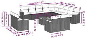 14 pcs conjunto de sofás p/ jardim c/ almofadões vime PE preto
