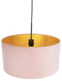 Candeeiro de suspensão com abajur de veludo rosa com ouro 50 cm - Combi Country / Rústico