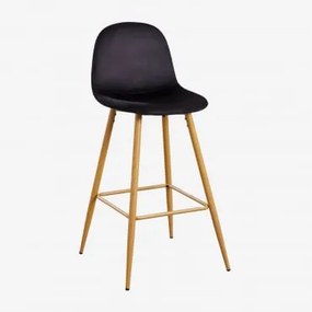 Pacote De 4 Bancos Altos Em Veludo Glamm Preto & Madeira Natural & ↑75 Cm - Sklum