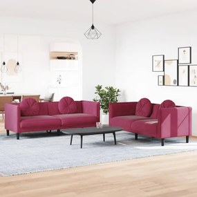 3209261 vidaXL 2 pcs conjunto de sofás com almofadas veludo vermelho-tinto