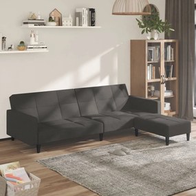 vidaXL Sofá-cama 2 lugares com banco tecido de microfibra cinza-escuro