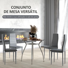Conjunto de Refeição Conjunto de 5 Peças Mesa Redonda de Vidro Temperado Ø90x75 cm e 4 Cadeiras 42x52x96 cm Cinza