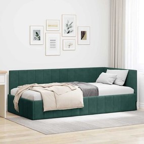 vidaXL Estrutura de Cama de Canto Verde Escuro 100 cm x 200 cm Veludo