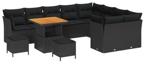 vidaXL Conjunto de Sofá de Jardim 12 pcs Preto vime PE