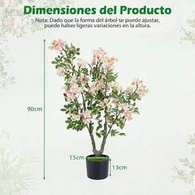 Árvore Artificial de Impatiens Altura: 90 cm, Vaso de Cimento, Rosa