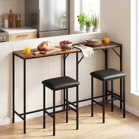 Conjunto de Mesa de Bar e 2 Cadeiras, 120 x 80 x 98 cm, Estação de Carregamento Integrada, Castanho