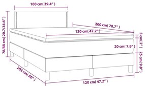 Cama box spring c/ colchão/LED 120x200cm veludo cinzento-escuro