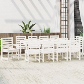 11 pcs conj. de jantar p/ jardim madeira de pinho maciça branco