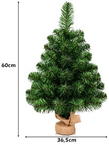 Árvore de Natal Artificial de 60 cm Fácil de montar com folhas de PVC Ramos Suporte metálico e base de cimento