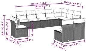 10 pcs conjunto sofás de jardim c/ almofadões vime PE preto