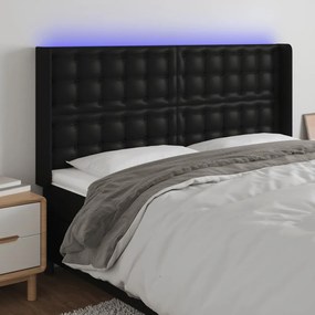 Cabeceira cama c/ LED couro artificial 203x16x118/128 cm preto