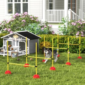 Conjunto de equipamento de agilidade para cães com 4 barreiras de salto ajustáveis em altura, saco de transporte, amarelo e laranja