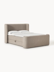 Cama boxspring em bouclé com arrumação Perla