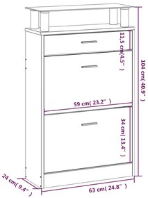 Sapateira 63x24x104 cm derivados de madeira sonoma cinza