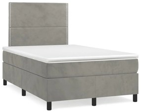 Cama box spring colchão LED 120x190 cm couro artif. cinza-claro