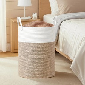 Cesto da roupa suja, cesto de 80 L 40 x 40 x 60 cm, corda de algodão branco-castanho-acinzentado