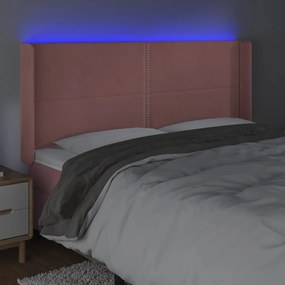 Cabeceira de cama c/ luzes LED veludo 163x16x118/128 cm rosa