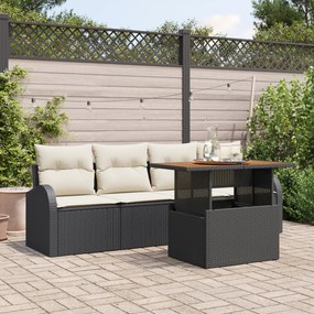 Conjunto de Sofás de Jardim de 5 Peças com Almofadas Preto Rattan Sint