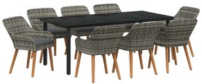 Conjunto de Jantar de Jardim 9 Peças Cinza em Rattan Sintético