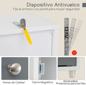 Armário de casa de banho alto e estreito com 2 portas, 1 gaveta e 5 prateleiras ajustáveis 20x20x180 cm cinza e branco