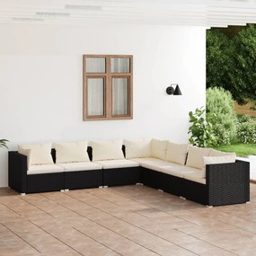 vidaXL 7 pcs conjunto lounge de jardim c/ almofadões vime PE preto