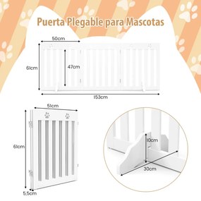 Barreira de segurança dobrável de 3 painéis para cães e animais de estimação com 2 pernas amovíveis Proteção do parque para escadas de quartos Branco
