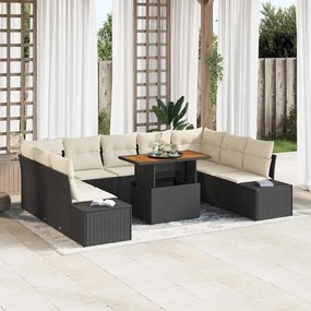 vidaXL Conjunto de Jantar de Jardim de 10 Peças com Almofadas - Preto, Rattan, Poliéster e Acácia
