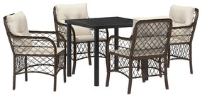 Conjunto de Jantar para o Jardim 5 Peças com Almofadas Marrom em Ratta