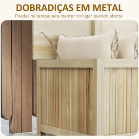 Baú de Armazenamento Exterior em Madeira 172 L com Tampa Articulada Resistente às Intempéries para Jardim Madeira