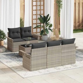 vidaXL Conjunto de 6 Peças de Sofás de Jardim com Almofadas Cinzento Claro Polirattan