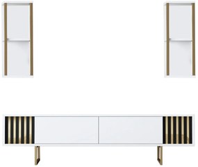 Móvel de TV "Gold" com 2 Prateleiras de Parede – Branco e Dourado - 18