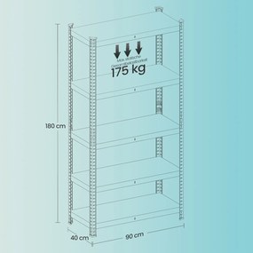 Conjunto de 2 estantes para cargas pesadas 40 x 90 x 180 cm prateado