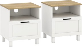 HOMCOM Mesas de Cabeceira Conjunto de 2 Mesas de Cabeceira Modernas com Gaveta Compartimento Aberto Pés de Madeira 45x38x50 cm Branco | Aosom Portugal