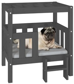 Cama para cães 65,5x43x70 cm madeira de pinho maciça cinza