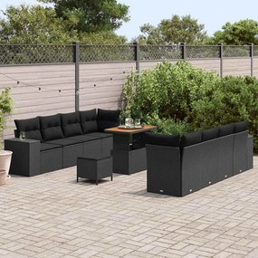 Conjunto de Sofá de Jardim de 11 Peças com Almofadas Preto Rattan Sint